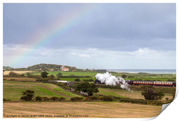 Norfolk steam train and Weybourne windmill rainbow Print by Simon Bratt LRPS