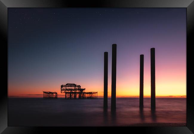 Brighton West Pier, Sundown Framed Print by Mark Jones