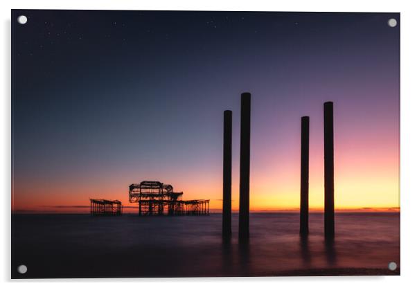 Brighton West Pier, Sundown Acrylic by Mark Jones
