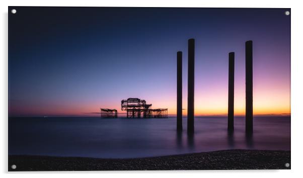 Brighton West Pier, Sunset, Panorama Acrylic by Mark Jones