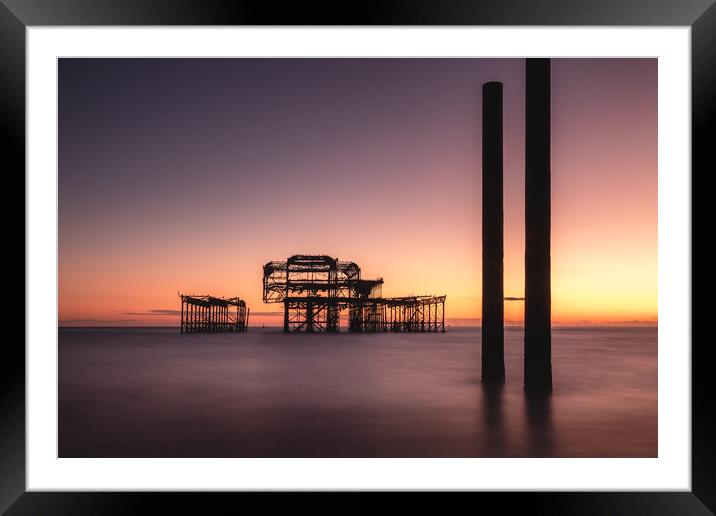 Brighton West Pier, Sunset Framed Mounted Print by Mark Jones