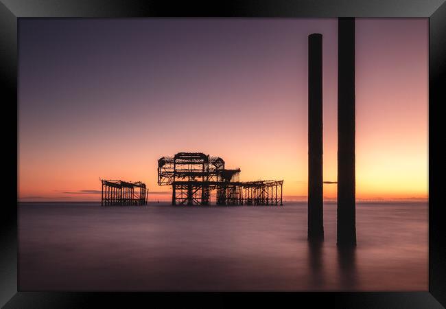 Brighton West Pier, Sunset Framed Print by Mark Jones