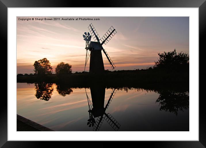Sunset over windmill Framed Mounted Print by Sheryl Brown