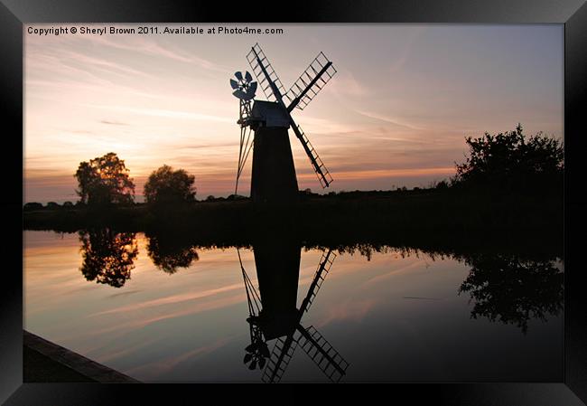 Sunset over windmill Framed Print by Sheryl Brown