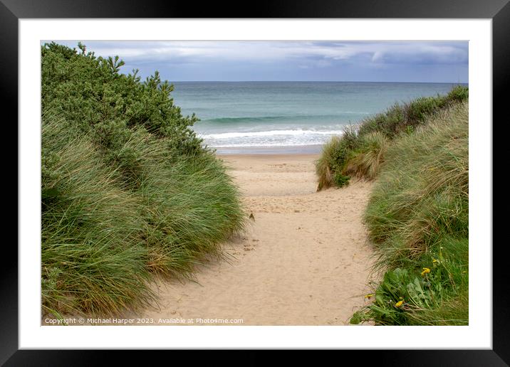 Sand dunes and the beach at Port Ballintrae  Framed Mounted Print by Michael Harper