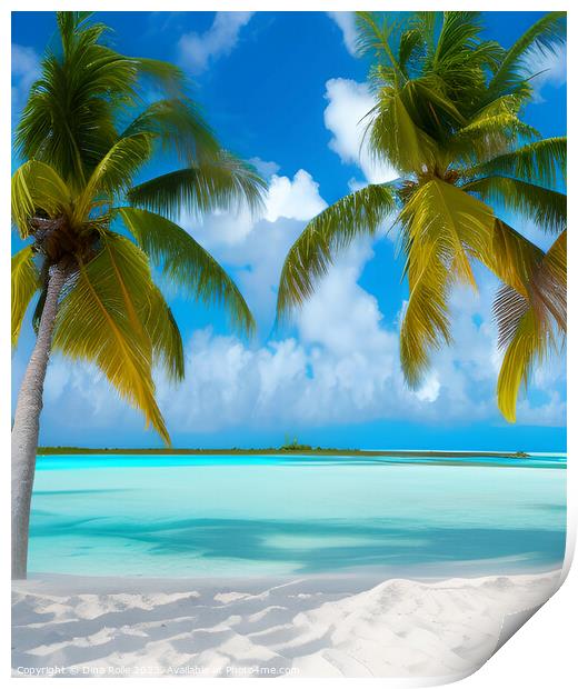 Palm Trees on a Sandy Beach in the Bahamas Print by Dina Rolle