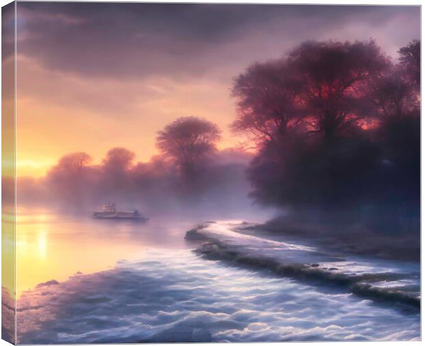 Frosty River Journey Canvas Print by Roger Mechan