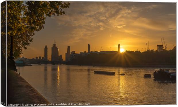 Sunrise On The River Thames London Canvas Print by James McKenzie