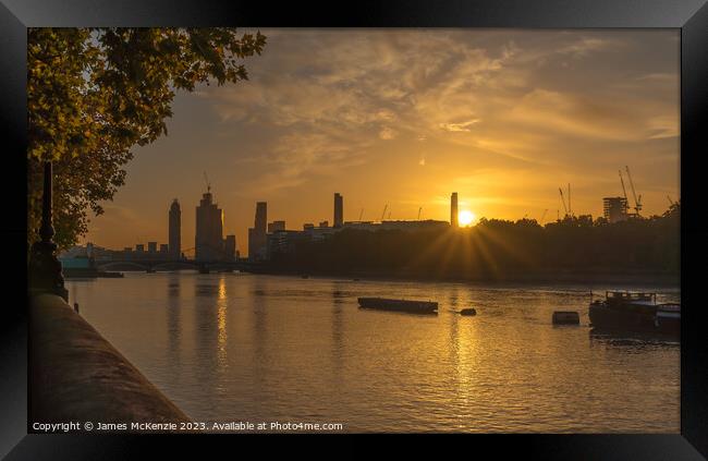 Sunrise On The River Thames London Framed Print by James McKenzie