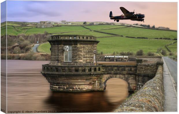 Digley Reservoir Lancaster Bomber  Canvas Print by Alison Chambers