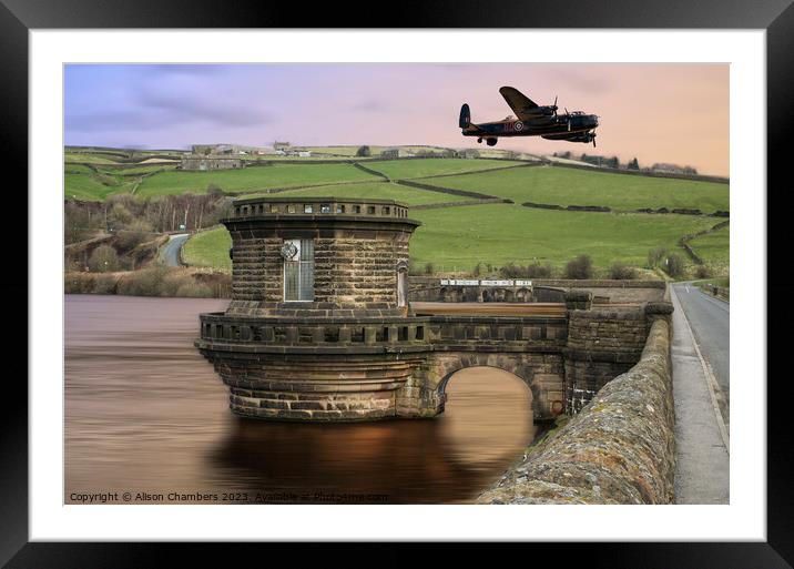 Digley Reservoir Lancaster Bomber  Framed Mounted Print by Alison Chambers