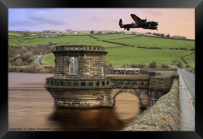 Digley Reservoir Lancaster Bomber  Framed Print by Alison Chambers