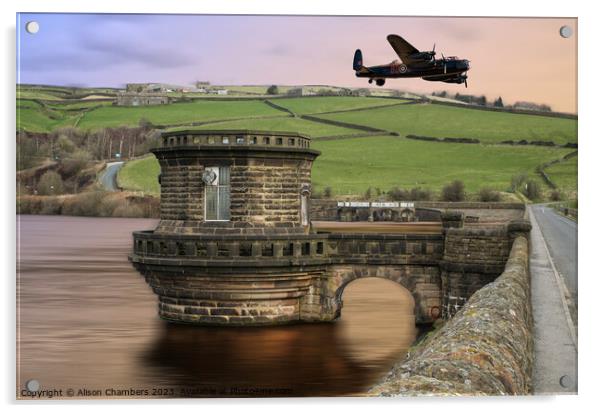 Digley Reservoir Lancaster Bomber  Acrylic by Alison Chambers