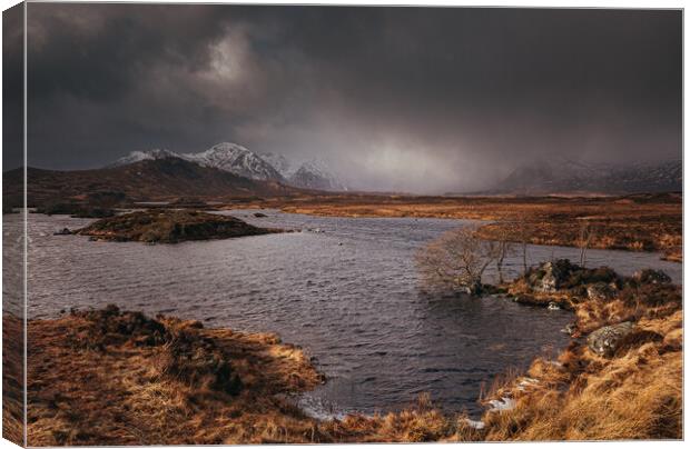 Snow showers on Rannoch Moor Canvas Print by Clive Ashton