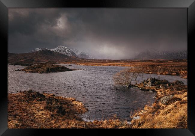 Snow showers on Rannoch Moor Framed Print by Clive Ashton