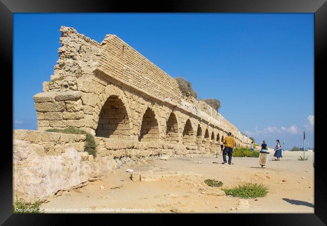 A section of the magnificent ancient Roman aquaduct, where it cr Framed Print by Michael Harper