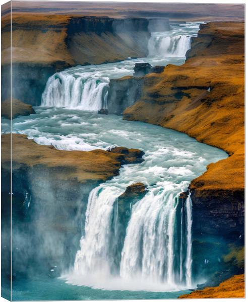 Rushing Waterfall in Iceland Canvas Print by Roger Mechan