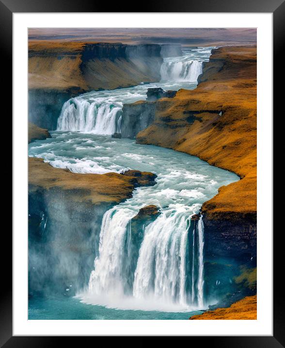 Rushing Waterfall in Iceland Framed Mounted Print by Roger Mechan