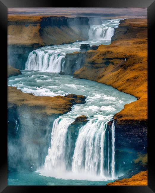 Rushing Waterfall in Iceland Framed Print by Roger Mechan