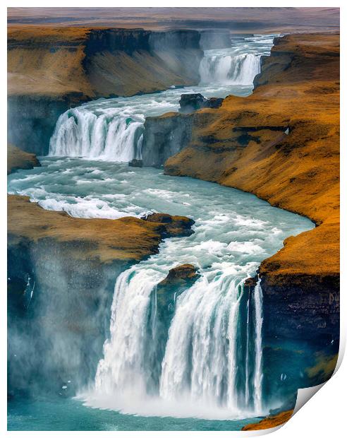 Rushing Waterfall in Iceland Print by Roger Mechan