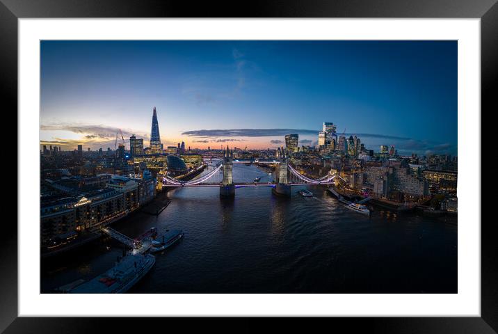 Wonderful evening view over London and Tower Bridge from above Framed Mounted Print by Erik Lattwein