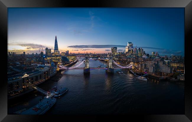Wonderful evening view over London and Tower Bridge from above Framed Print by Erik Lattwein