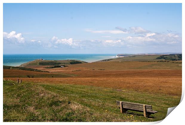 View across South Downs to the English Channel Print by Sally Wallis