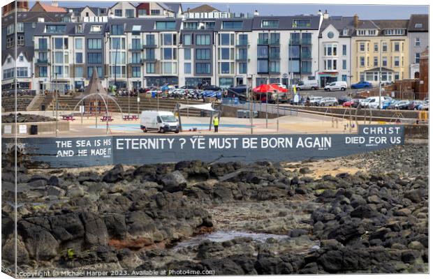BibleText on the Portstewart seafront N Ireland Canvas Print by Michael Harper