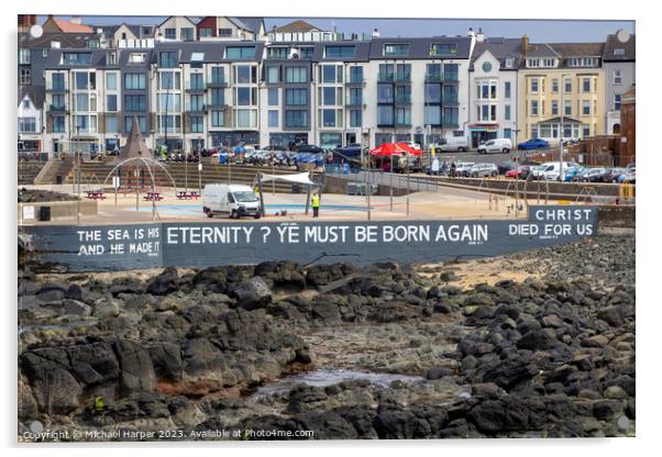 BibleText on the Portstewart seafront N Ireland Acrylic by Michael Harper