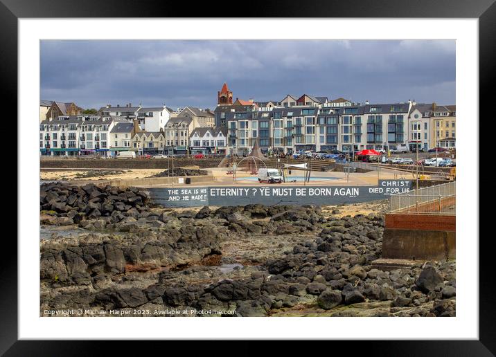 BibleText on the Portstewart seafront N Ireland Framed Mounted Print by Michael Harper