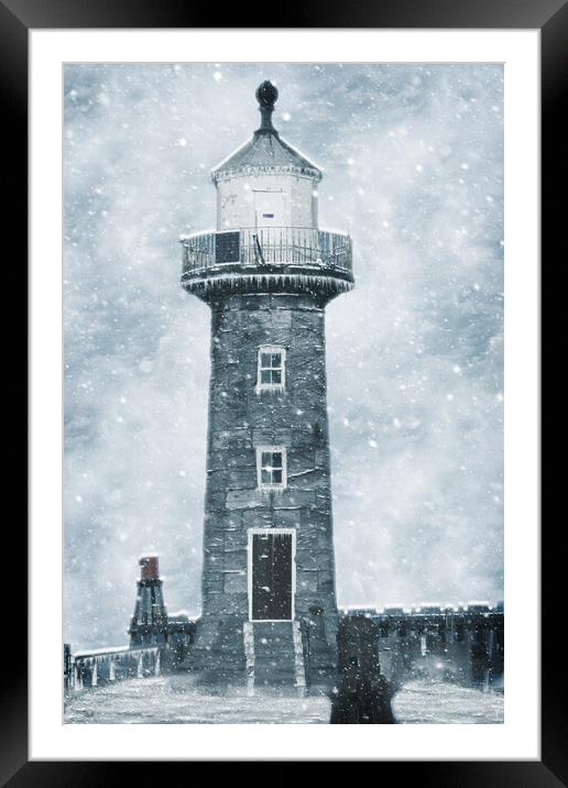 Whitby East Pier Lighthouse  Framed Mounted Print by Apollo Aerial Photography