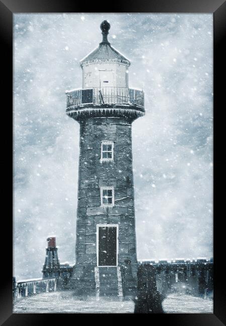 Whitby East Pier Lighthouse  Framed Print by Apollo Aerial Photography