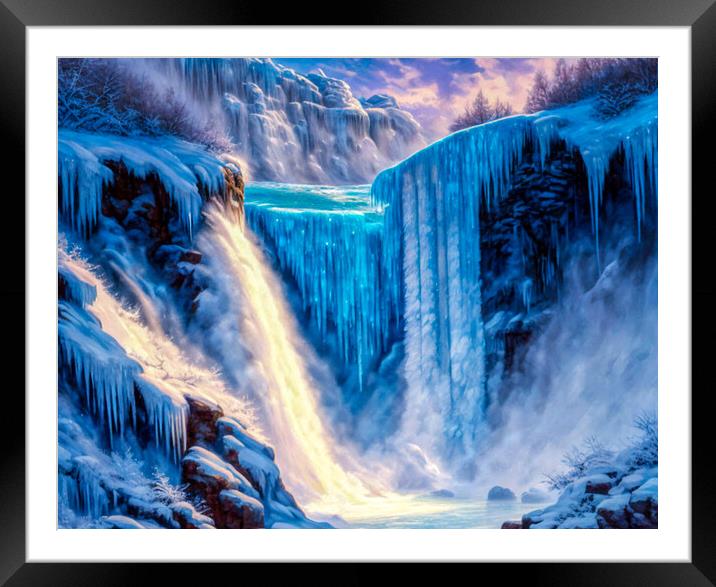 Frozen Waterfall Wonderland Framed Mounted Print by Roger Mechan