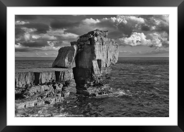 Pulpit Rock on the Isle of Portland Monochrome Framed Mounted Print by Martin Day