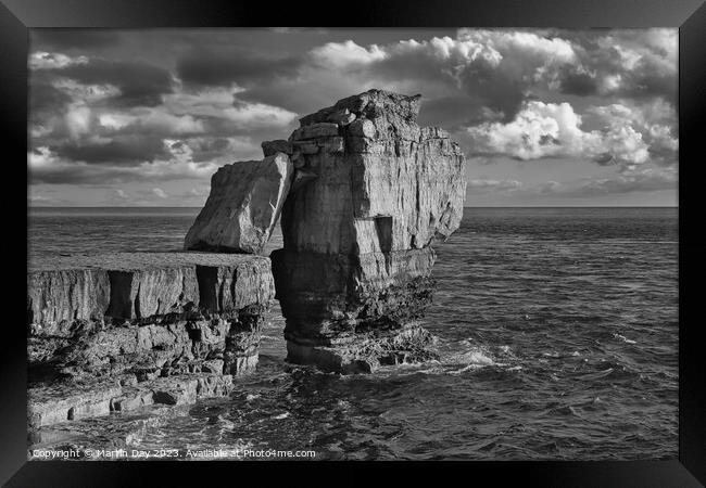 Pulpit Rock on the Isle of Portland Monochrome Framed Print by Martin Day