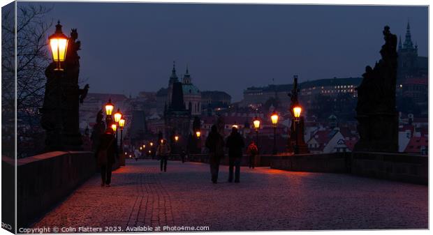 Charles Bridge, Prague at Blue Hour Canvas Print by Colin Flatters