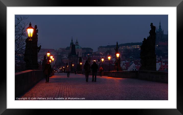 Charles Bridge, Prague at Blue Hour Framed Mounted Print by Colin Flatters
