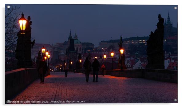 Charles Bridge, Prague at Blue Hour Acrylic by Colin Flatters