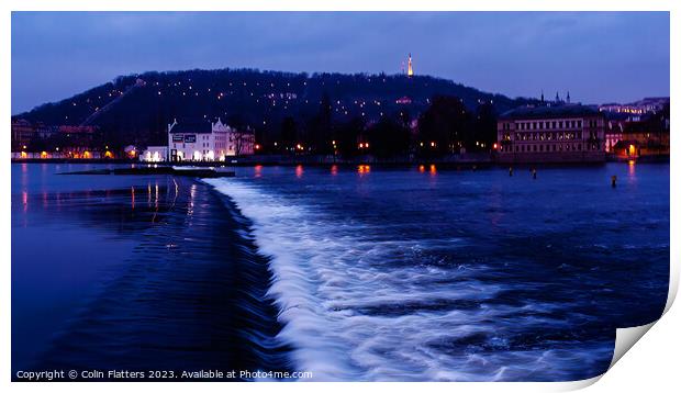 Prague, River Vitava at Blue Hour Print by Colin Flatters