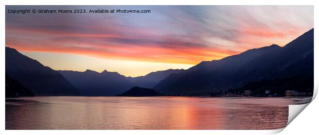 Lake Como sunset pan Print by Graham Moore