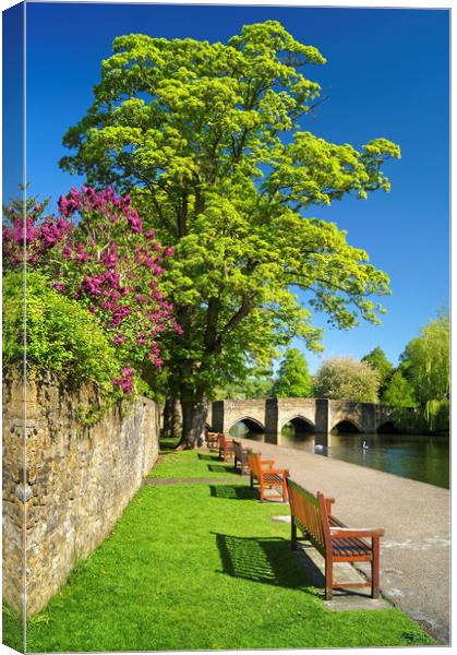 Riverside Walk at Bakewell Bridge and River Wye Canvas Print by Darren Galpin