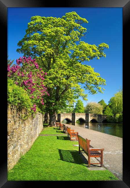 Riverside Walk at Bakewell Bridge and River Wye Framed Print by Darren Galpin