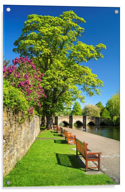 Riverside Walk at Bakewell Bridge and River Wye Acrylic by Darren Galpin