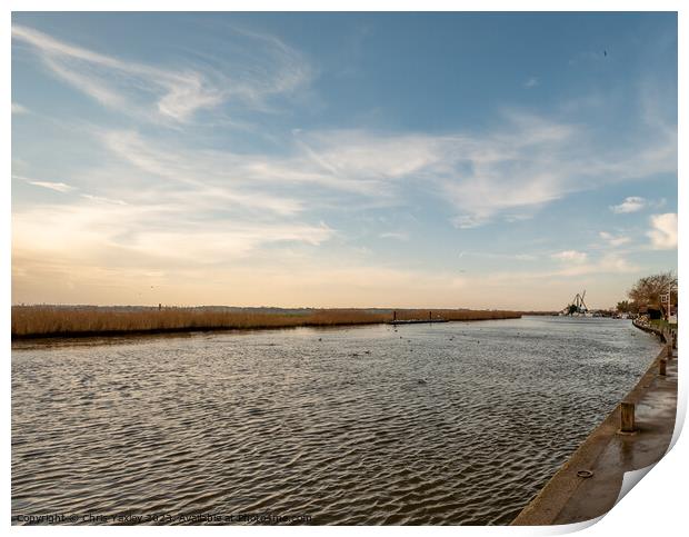 A view down the River Yare, Norfolk Broads Print by Chris Yaxley
