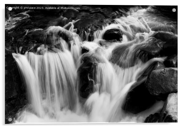 Waterfall in Glencoe in B&W Acrylic by phil pace