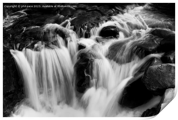 Waterfall in Glencoe in B&W Print by phil pace