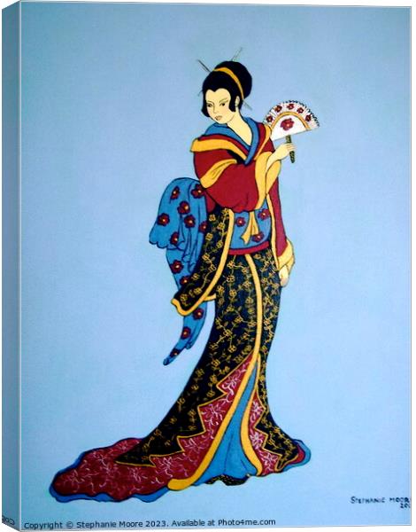 Geisha with fan Canvas Print by Stephanie Moore