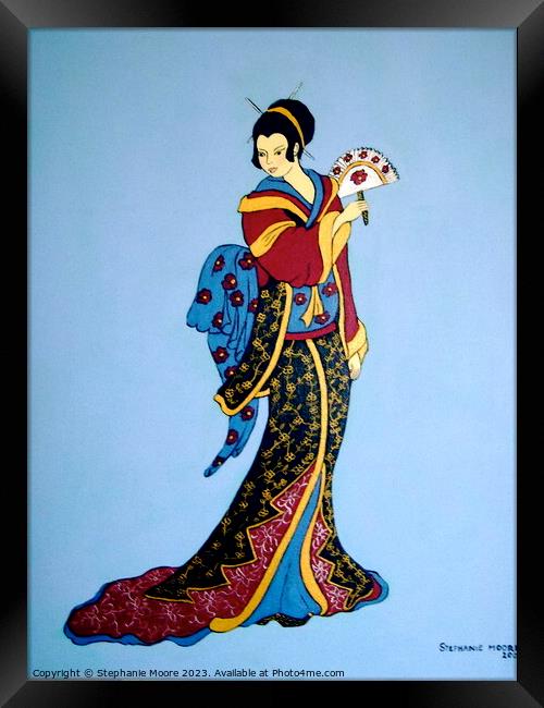 Geisha with fan Framed Print by Stephanie Moore