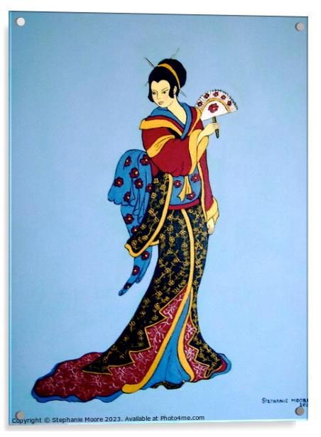 Geisha with fan Acrylic by Stephanie Moore