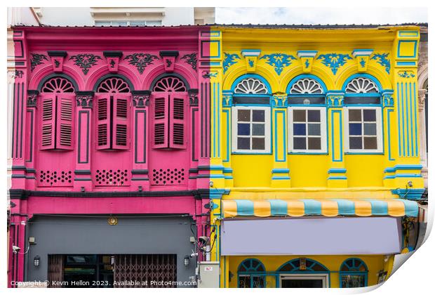 Colourful shophouses on Phang Nga Road Print by Kevin Hellon